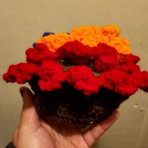 Handmade Crochet Flower Basket Coaster Set